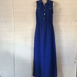 Royal Blue Maxi Dress Daniel Cremieux Long Collar Sleeveless Day 6